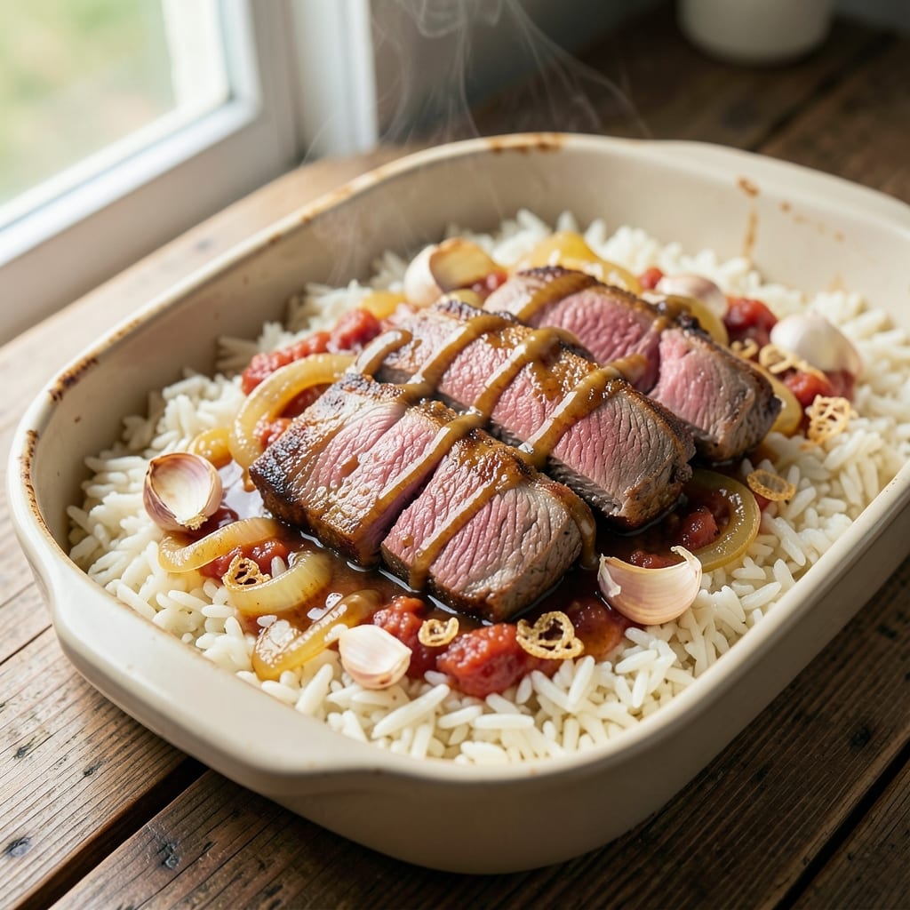 Beef Baked Rice Recipe: Savory Beef and Rice Casserole With Herbed Topping