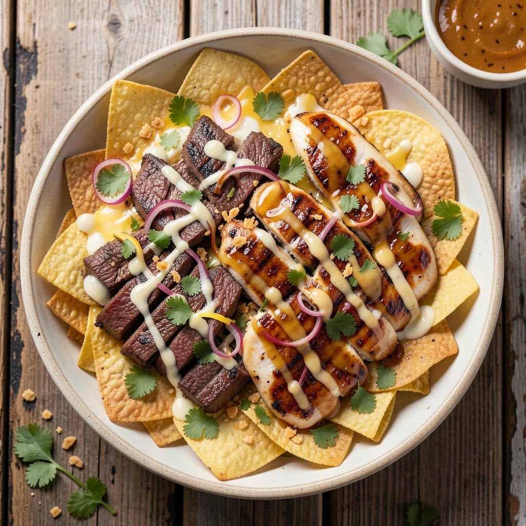 Beef and Chicken Nachos Recipe: Loaded Bites With Three Cheese Magic