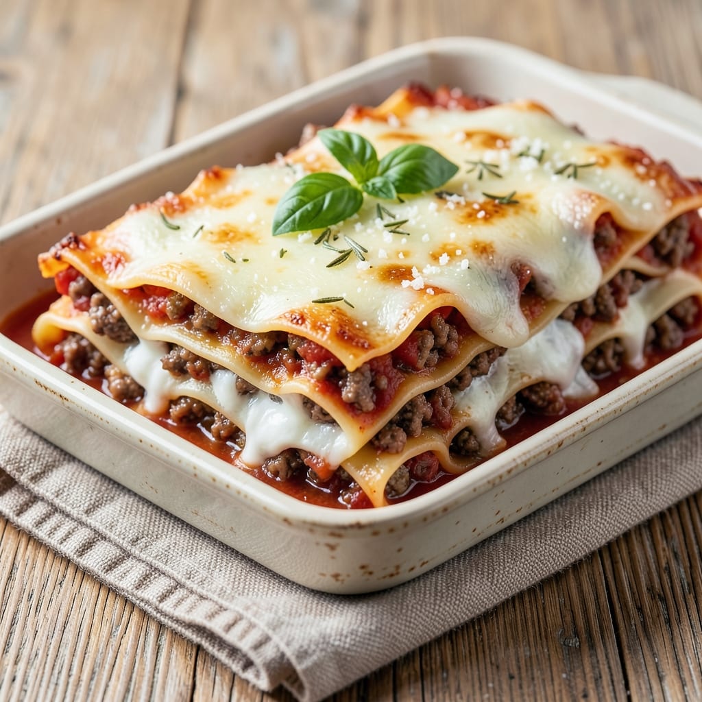 Beef and Veg Lasagna Recipe: Crispy Top Layers and Silky Tomato Sauce