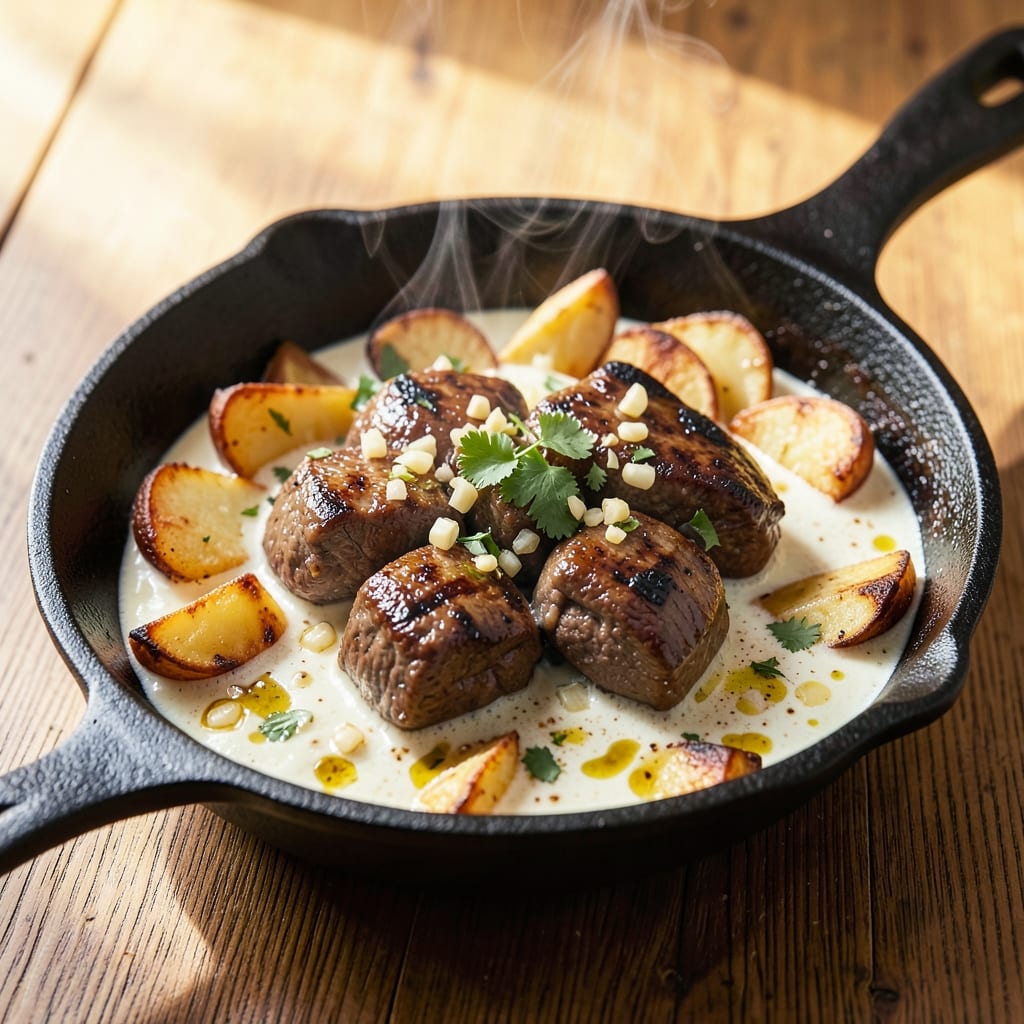 Beef Aloo Recipe: Spiced Potato and Beef Simmer With Herbed Yogurt Finish