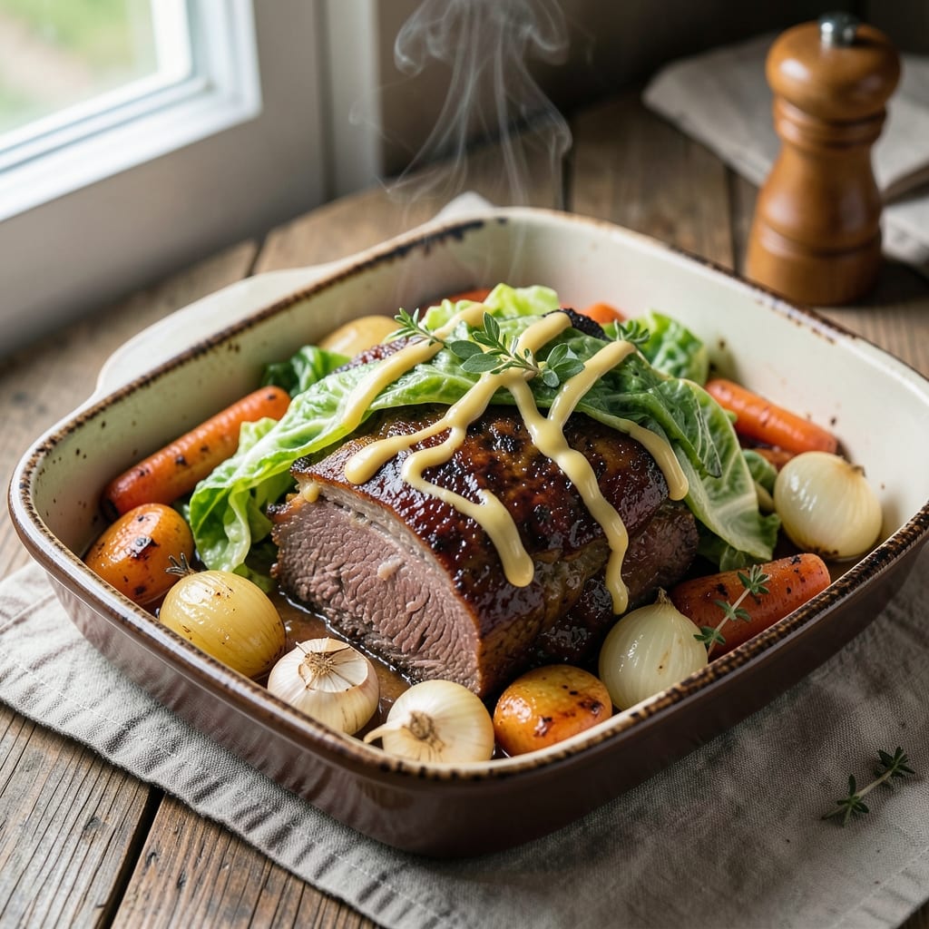 Baked Corned Beef Brisket and Cabbage Recipe: Slow-Roasted Tenderness with Mustardy Depth