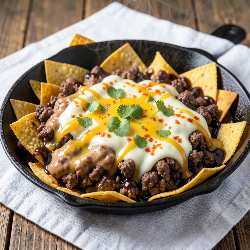 Beef and Bean Nachos Recipe: Crispy Tortilla Stacks Loaded With Melty Cheese