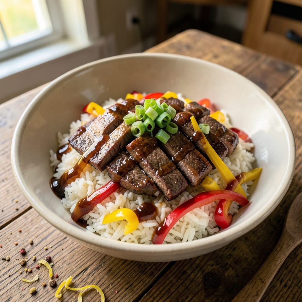 Beef and Pepper Rice Bowl With Hoisin Sauce Recipe: Wok-Hei Crispy Beef and Aromatic Rice
