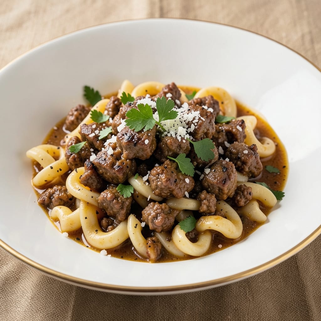 Beef Rotini in Garlic Parmesan Sauce Recipe: One-Pot Pasta with Rich Umami Depth