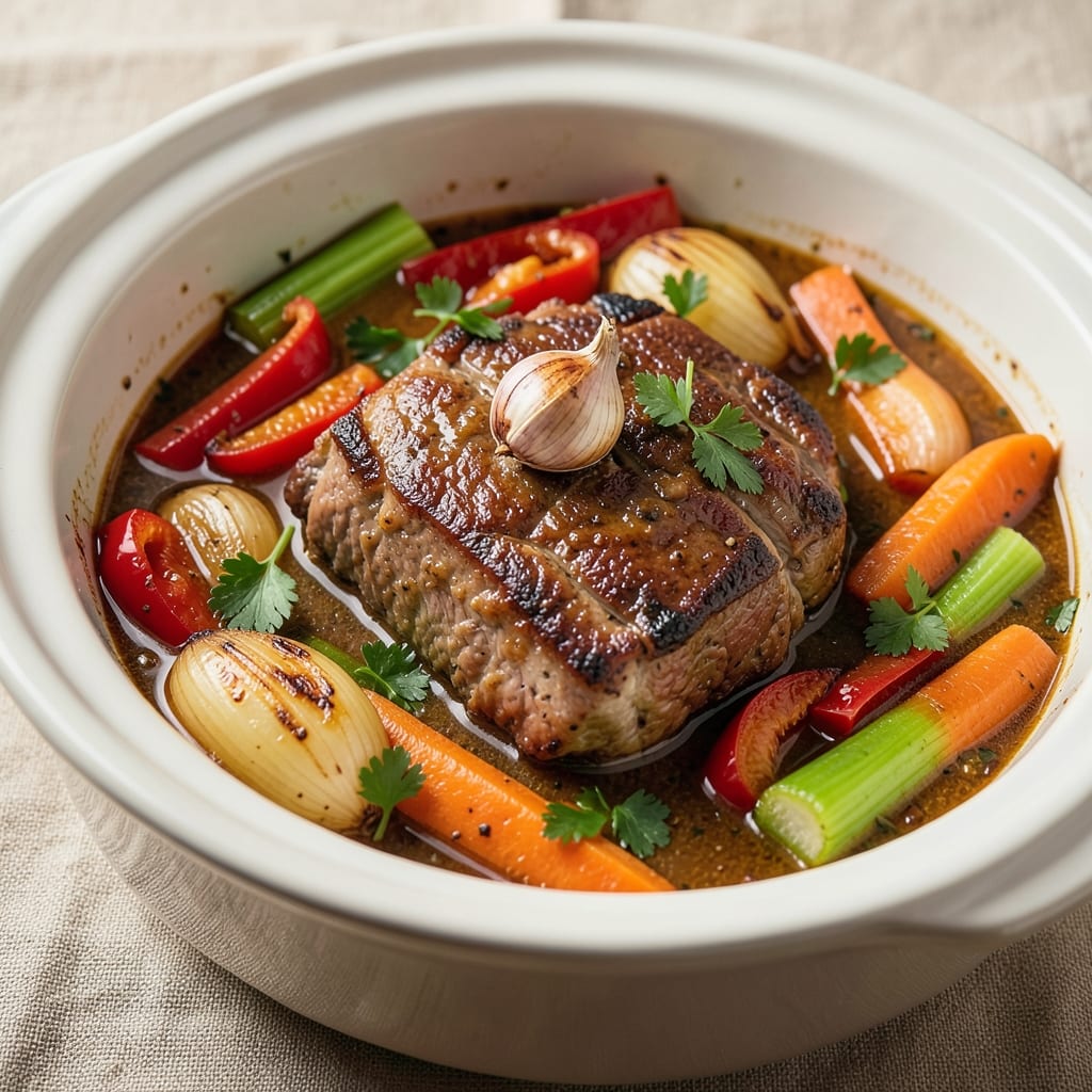 Beef and Vegetable Slow Cooker Recipe: Tender Meat and Vibrant Veggies in One Pot