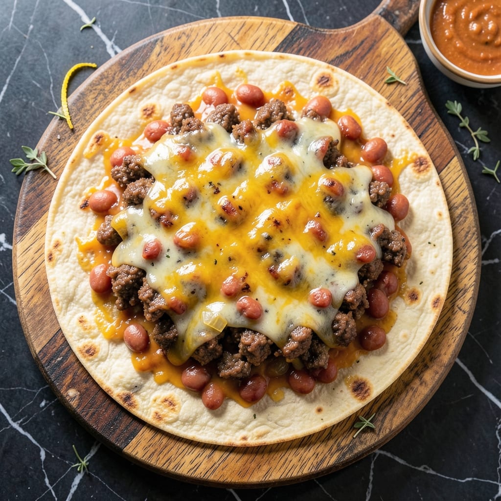 Beef and Refried Bean Quesadillas Recipe: Crispy Tortilla Layers with Spiced Beef