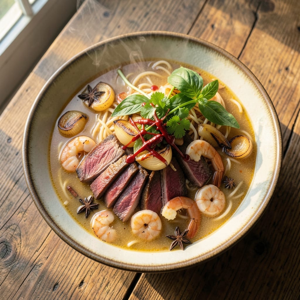 Beef and Shrimp Pho Recipe: Fragrant Broth with Silky Rice Noodles