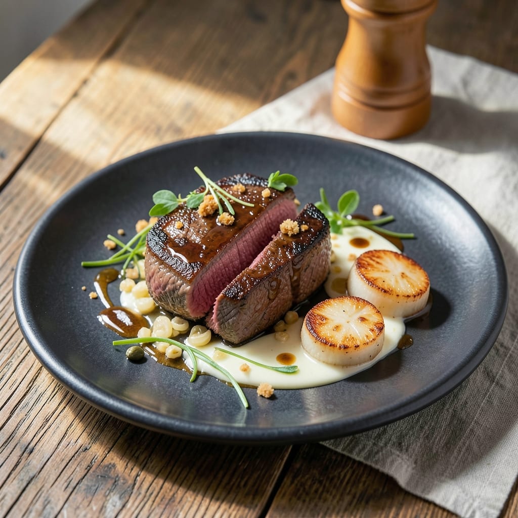 Beef and Scallops Recipe: Seared Richness With Buttery Poached Scallops