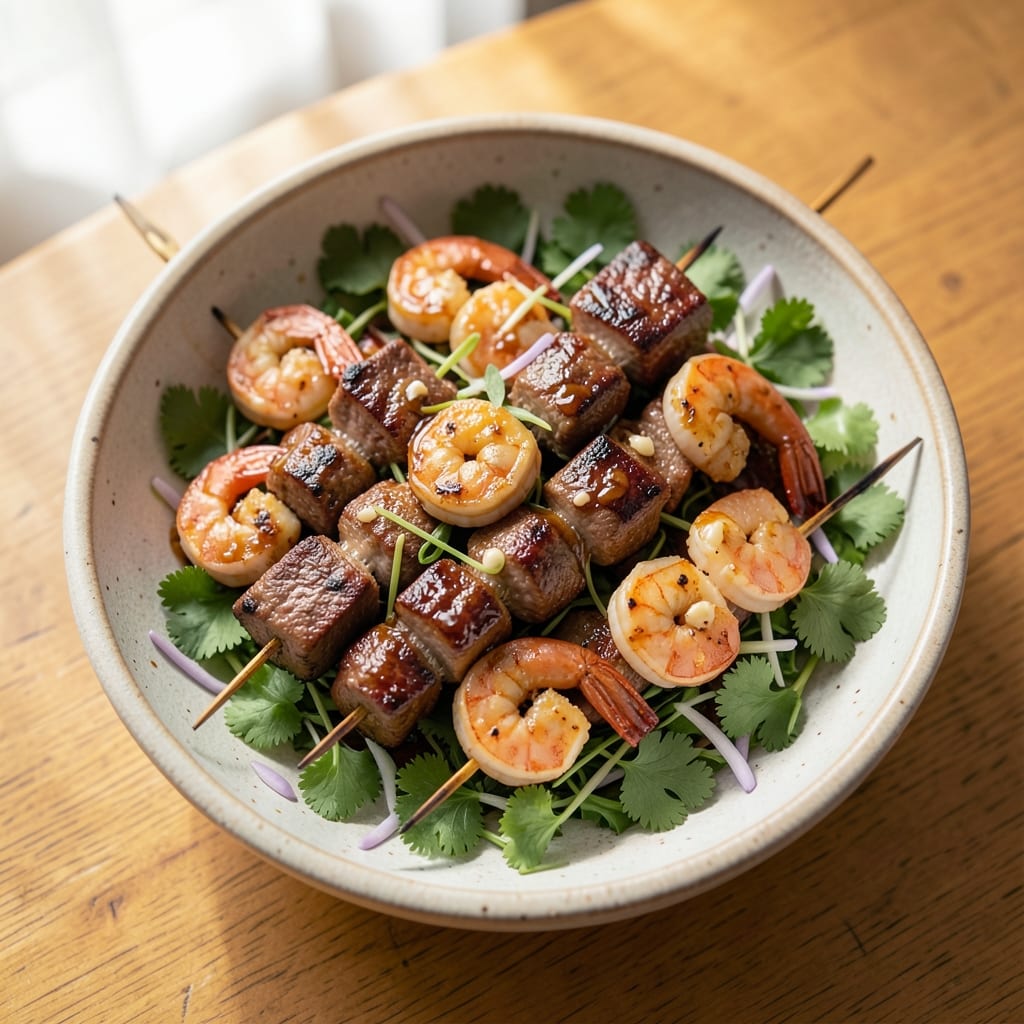 Beef and Shrimp Kabobs Recipe: Charred Meat and Sweet Shrimp Skewers